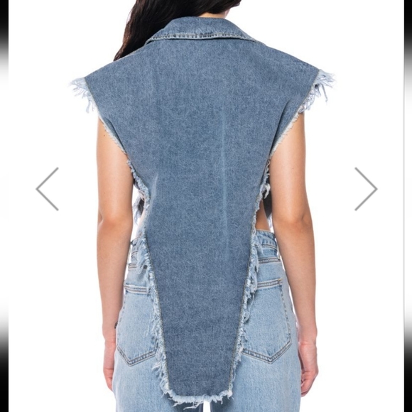 Akira LOVED FRAYED DENIM PATCHWORK SEQUIN VEST Triangle Multicolor US Small New - Picture 2 of 4